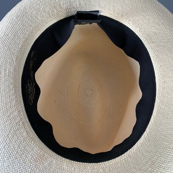 BORSALINO Size S Beige Black Straw Fedora - Picture 9 of 10